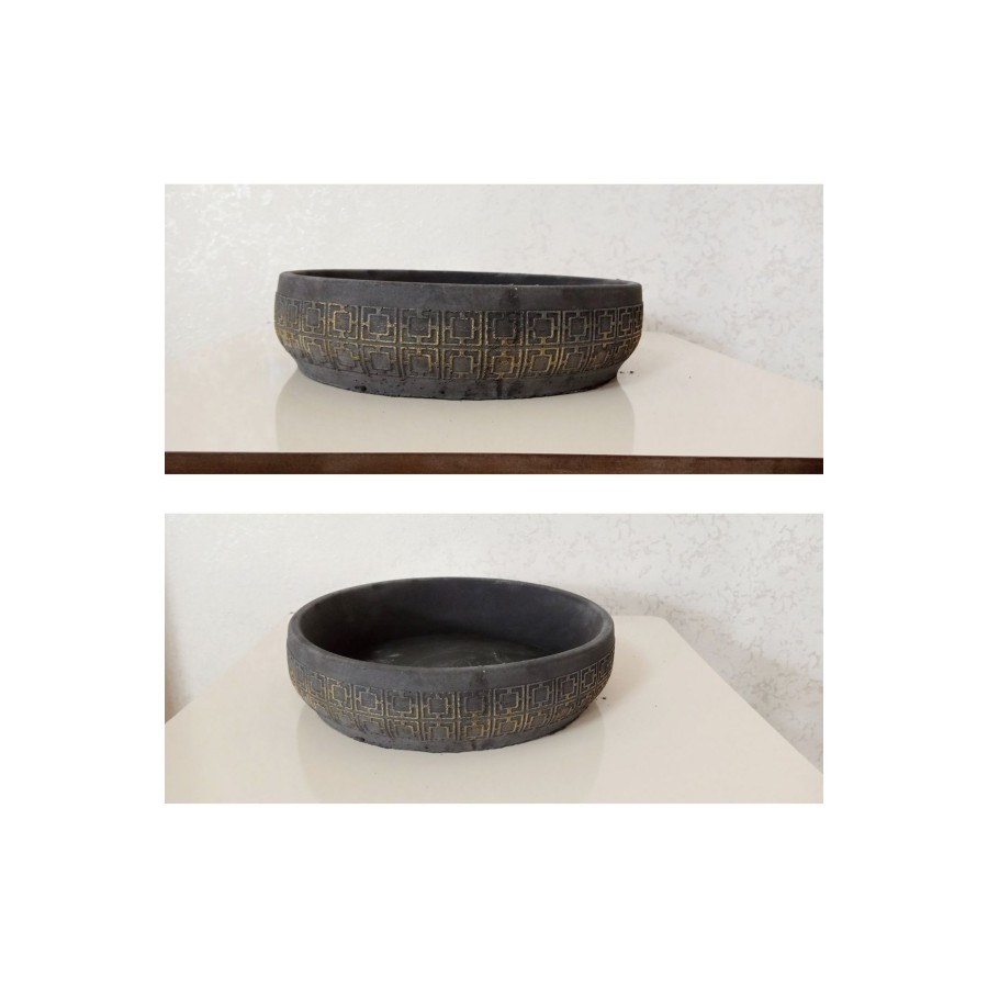 2 Adet Beton Aranjman ve Bonsai Saksısı Kare Desen Ağız Çap 25-30 cm çap Antrasit Gold