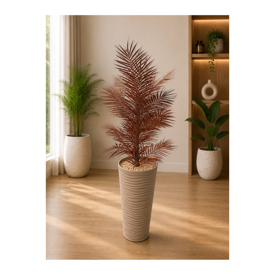 Yapay Bordo Areka Palmiyesi 140 cm | Saksılı Büyük Boy Dekoratif Salon Bitkisi