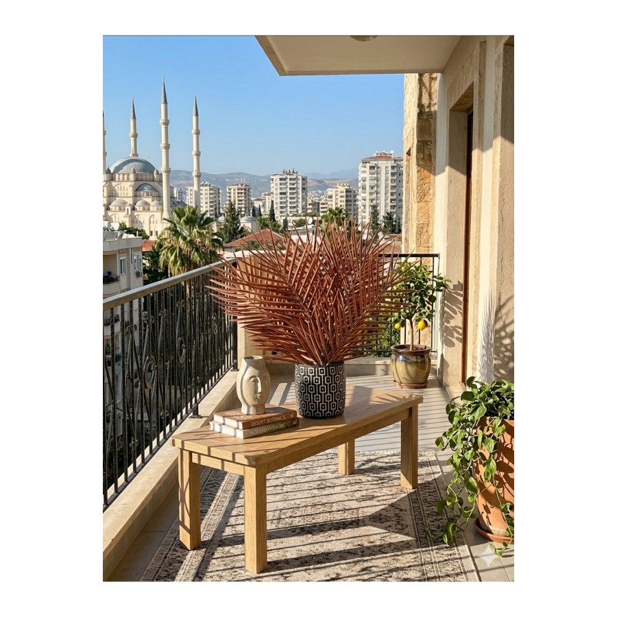 Yapay Areka Palmiye 45cm Kiremit Tarçın Yapraklı Geometrik Siyah Beyaz Saksıda Bohem Salon Bitkisi