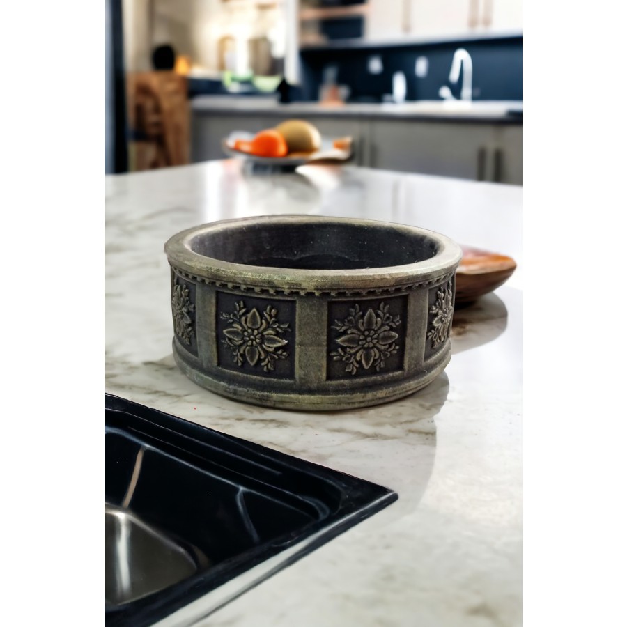 Çiçek Desenli Beton Bonsai ve aranjman Saksısı -+30 cksaaltcöes