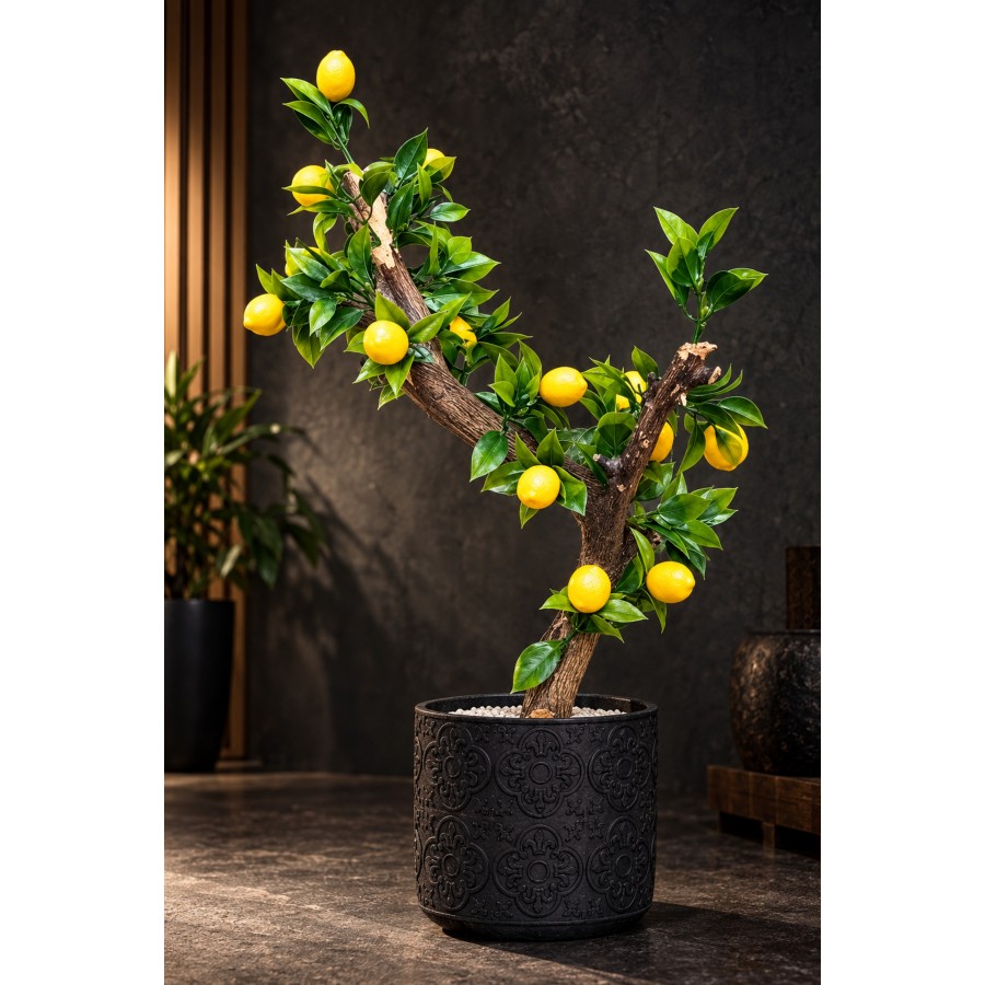 Gerçek Gövdeli Yapay Limon Bonsai 35 cm Dekoratif Saksılı Gerçekçi Masaüstü Bitki