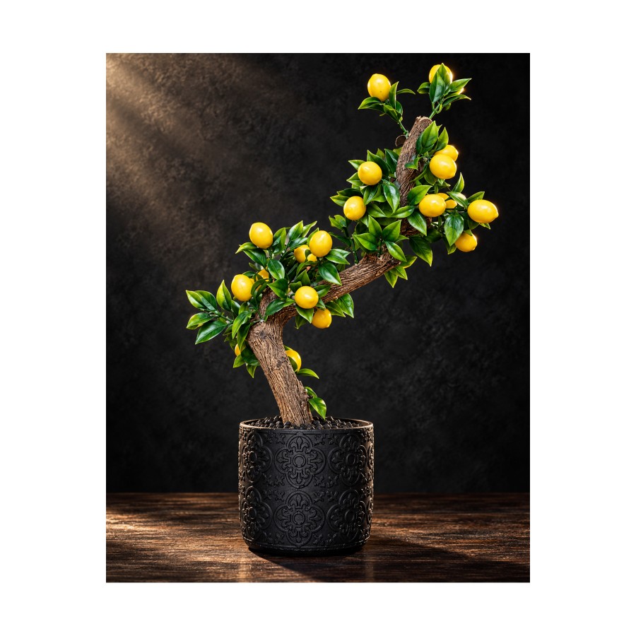 Gerçek Gövdeli Yapay Limon Bonsai 35 cm Dekoratif Saksılı Gerçekçi Masaüstü Bitki