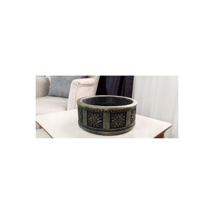 Gold desenli eskitme beton saksı 23*10 cm suya karşı 50 yıl garantili